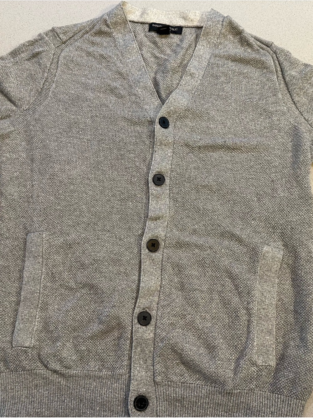 Banana Republic Light Gray V-Neck Button Cardigan